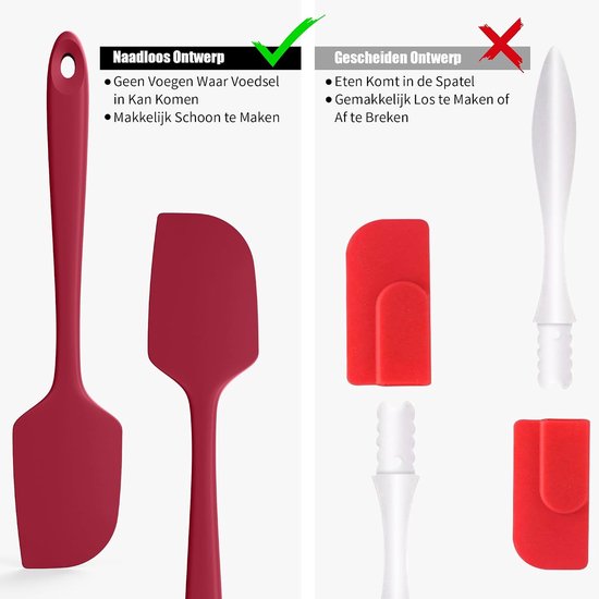 grote siliconen bakspatel, hittebestendig 315℃, 28,9cm, Rood - Voedselveilige deegschraper, hittebestendig, zacht keukengerei, krasvrij, anti-aanbak, flexibel koken, mengen en vouwen — afbeelding 5
