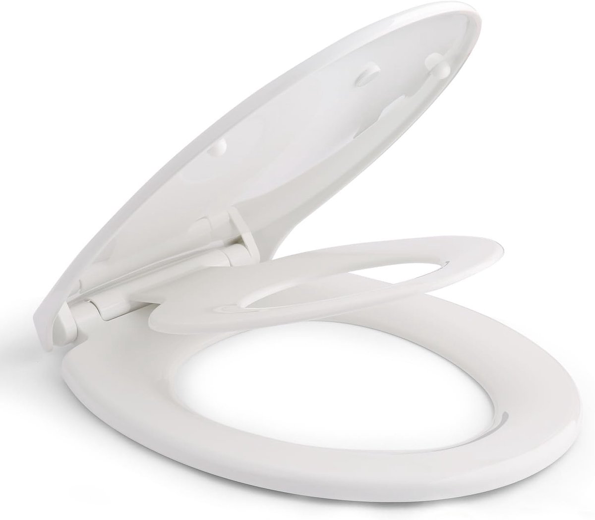 SnelShoppen - Toiletdeksel voor gezinnen met magnetisch kinderzitje, softclose, verstelbaar scharnier, quick-release, O-vorm, PP-wc-bril (447 x 371 x