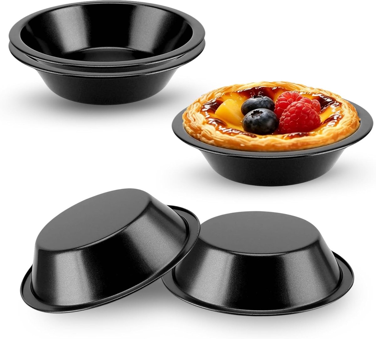 4 inch mini taartpannen taartplaten voor bakken ronde bakvormen set voor bakken taarten desserts set van 5- zwart