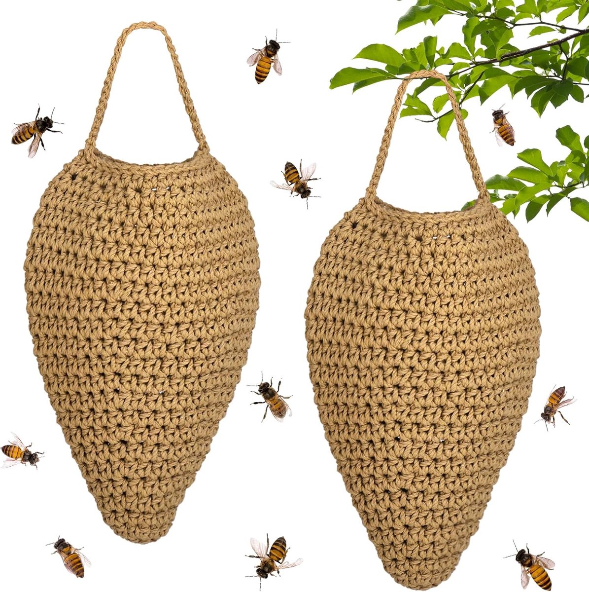 2 stuks wespennest, geweven hoornnest, kunstwespennest, wespenafweer, kunstwespennest, kunstwespennestaas, wespenvest voor wespenverjager, voor thuis, tuin, outdoor