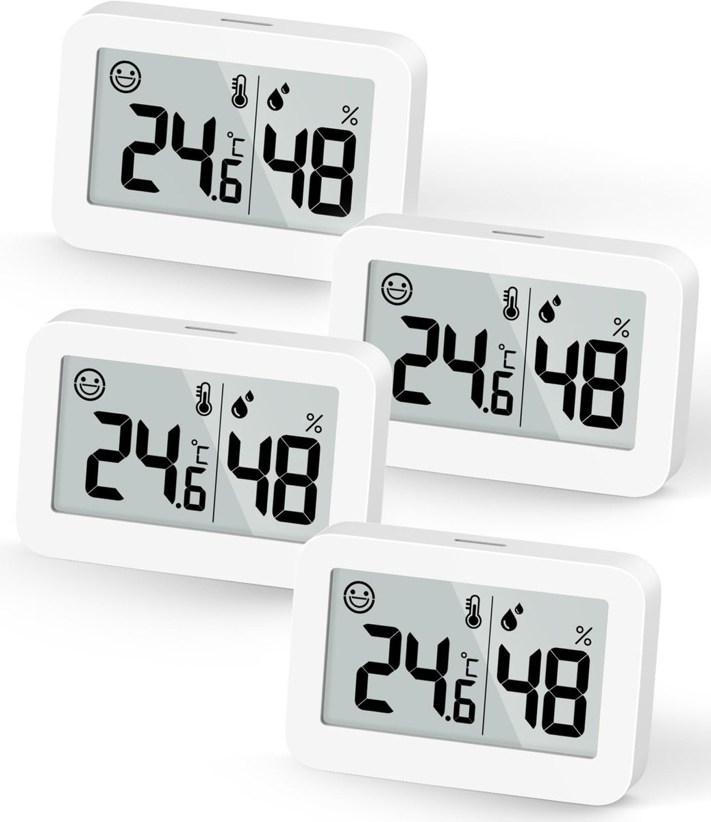 Mini Hygrometer Indoor Thermometer, Vochtigheidsmeter met Celsius (℃), Vochtigheidsmeter Digitale Temperatuurmeter voor Humidors Kas Babyroom Kelder Reptiel (4, Wit, 5cm)