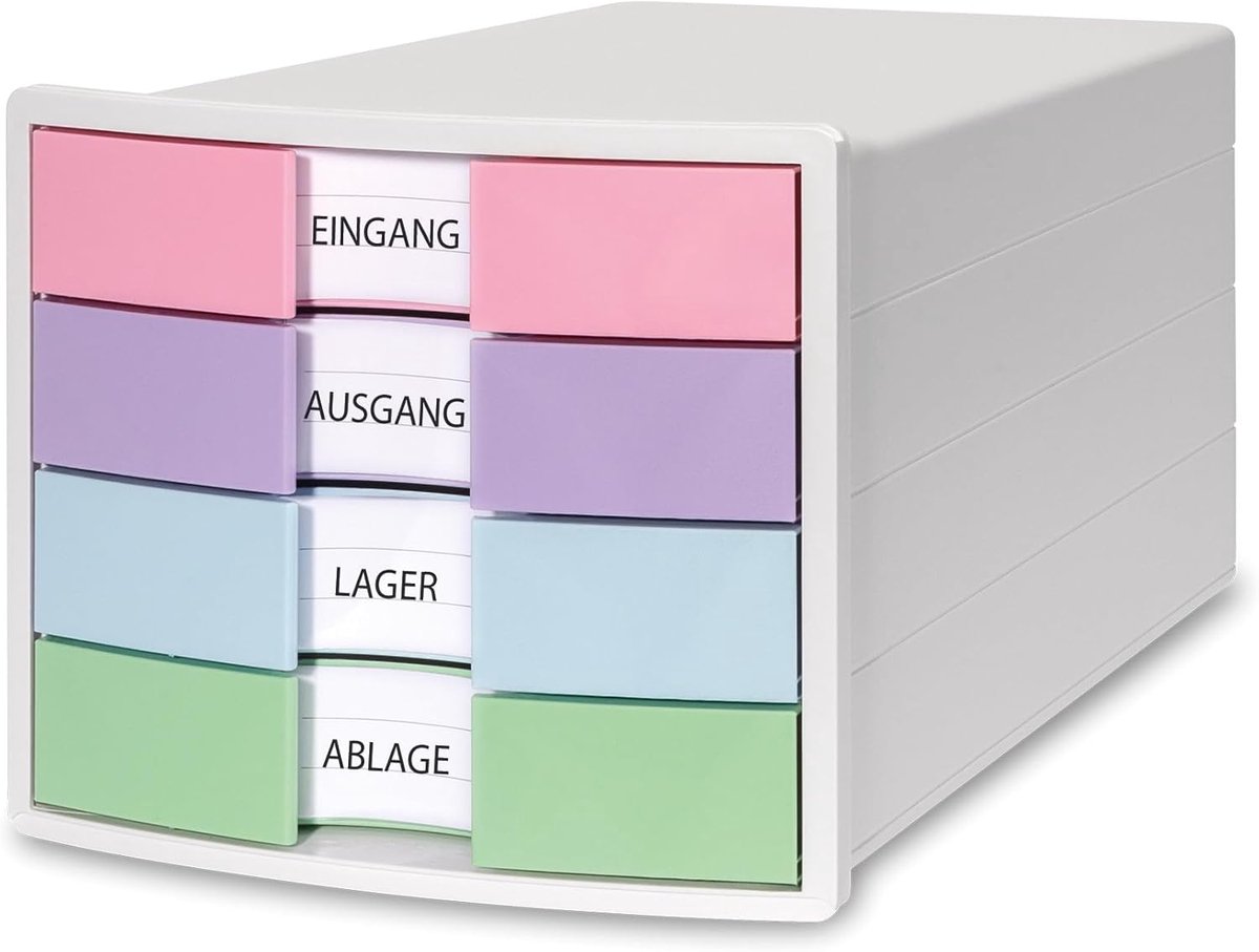Ladebox Impuls 2.0 met 4 gesloten laden voor DIN A4/C4 incl. etiketten, uittrekblokkering, meubelvriendelijke rubberen voetjes, premium kwaliteit, 1012-129, wit/pastel