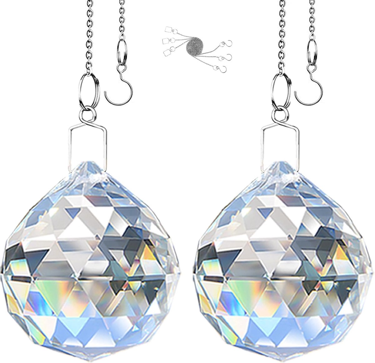2-delige set Crystal Ball Prism Zonneschijn Catcher Regenboog Hangers Maker, Hangende Kristallen Prisma's voor Ramen, voor Feng Shui, voor Cadeau (Helder) (15,2 cm/2,36")'