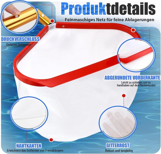 schepnet algenschepnet zwembad schepnet vijver fijnmazig stabiel 40 cm breed voor vijver, zwembad, waterpark, fontein — afbeelding 2