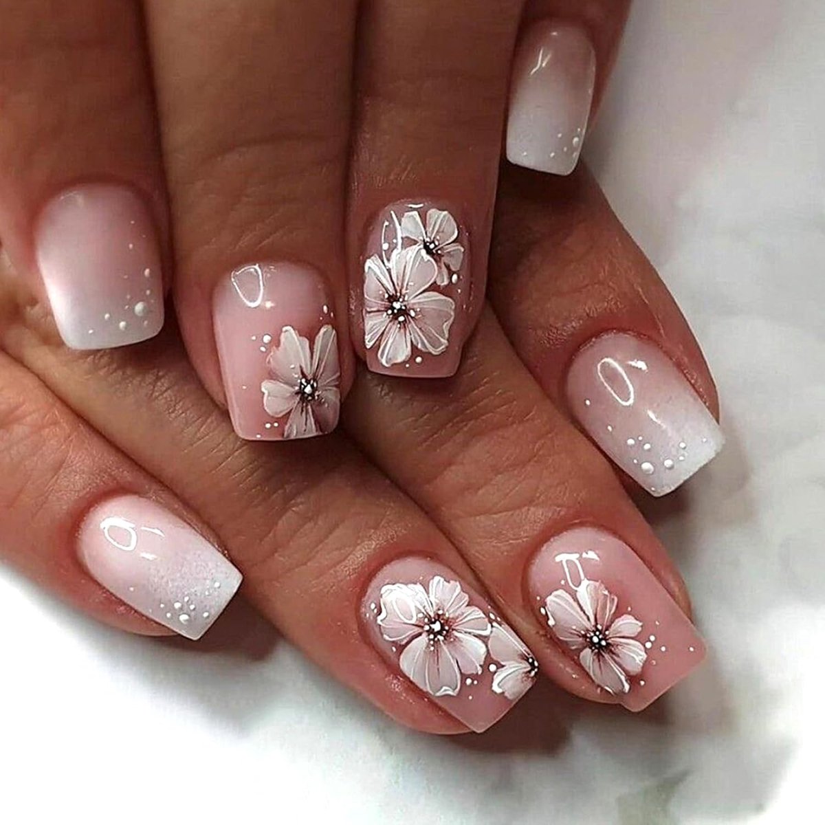 24 stuks korte kunstnagels, Franse rozen, bloemen, kunstnagels, 12 maten, natuurlijke nagels, volledige dekking, acryl, voor vrouwen en meisjes, 24 stuks