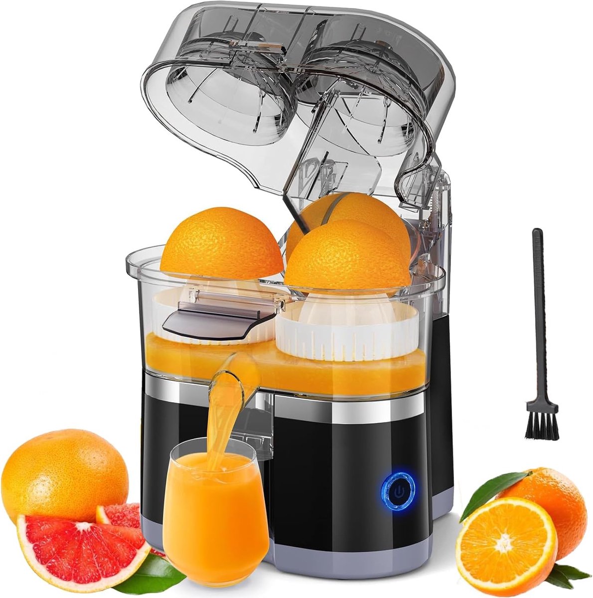 Elektrische citruspers, 100 watt, sappers, citroenpers, sinaasappelpers, limoenpers, sapcentrifuge, gemakkelijk te reinigen en te gebruiken, zwart