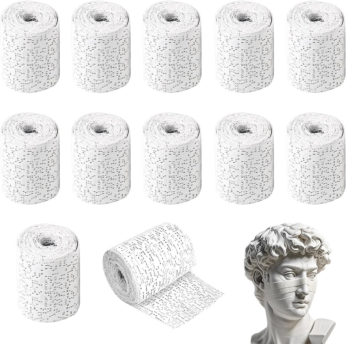 7.5 x 270 cm 12 rollen gipsverband Sneldrogend en huidvriendelijk Voor het met de hand vormen van gipsverbanden Diverse afdrukken Modelbouw