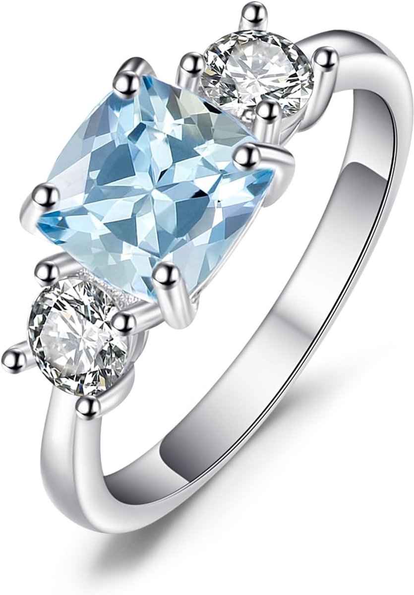 Kussen Geslepen 2ct Echte Natuurlijke Blauwe Topaas Zirkonia Ring