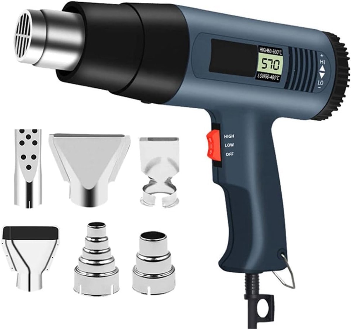 2000W heteluchtpistool met LCD digitaal display, 50℃ - 600℃ traploze regeling en 2 instelbare windsnelheden, ideaal voor knutselen, het krimpen van PVC, het verwijderen van verf