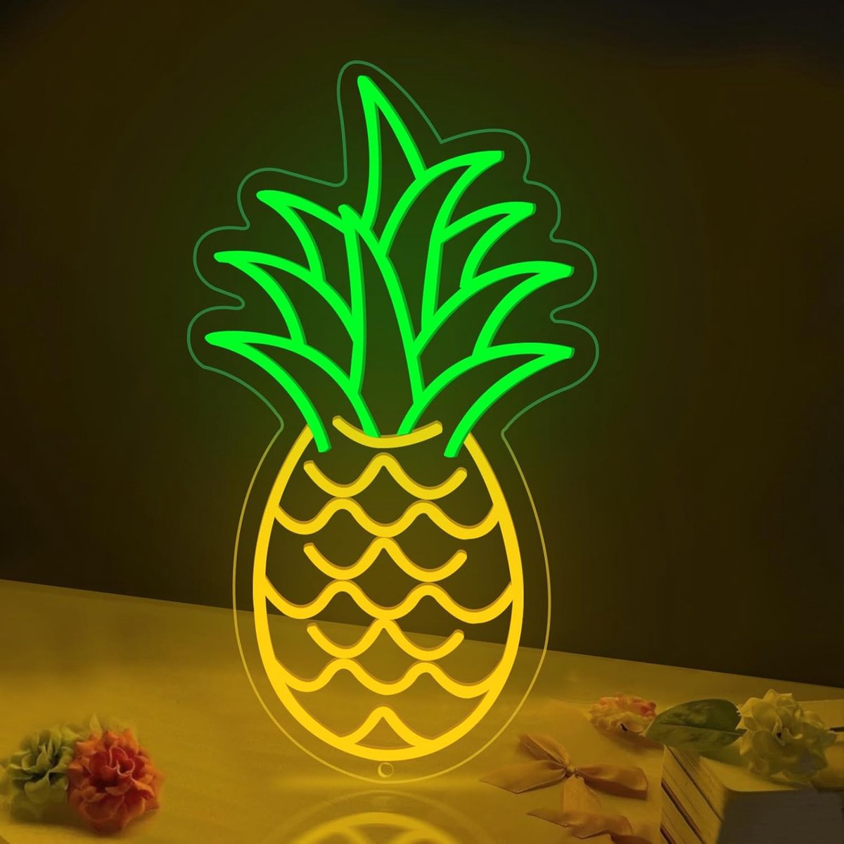 Neon Sign Dimbaar Fruit LED Licht voor Muur Decor Groene & Geel Ananas Licht Up voor Shop Slaapkamer Bar Fruit Gift voor Kinderen Vrienden