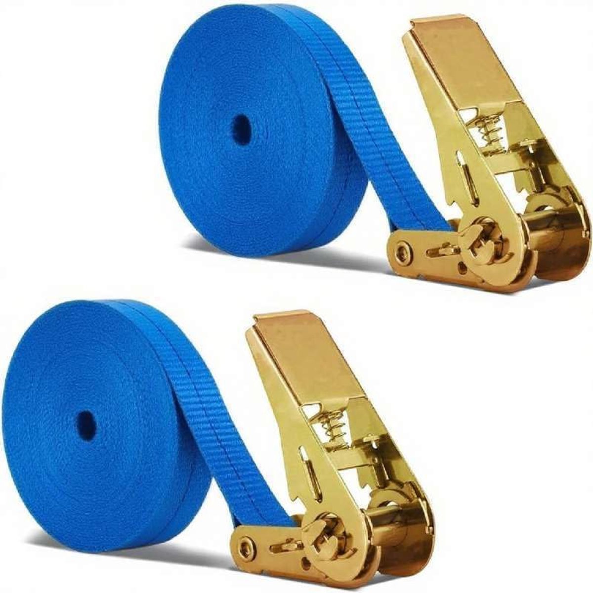 2 x 15 m ratelriemen, blauw, 25 mm breed, met robuuste ratel voor