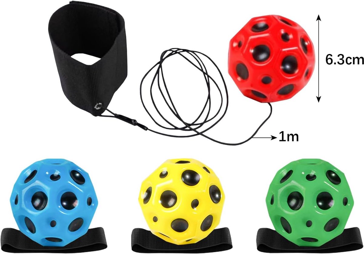 4 stuks werpbal met hoge rebound, polsbal met touw, elastische polsbal, rebound-bal voor training van het reactievermogen, hand-oogcoördinatietrainingsapparaat voor voetbal