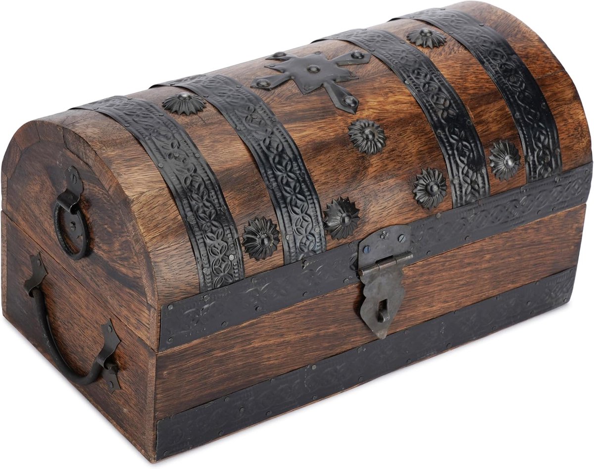 Handgemaakte Houten Piraten Schatkist - Vintage Aandenken Decoratieve
