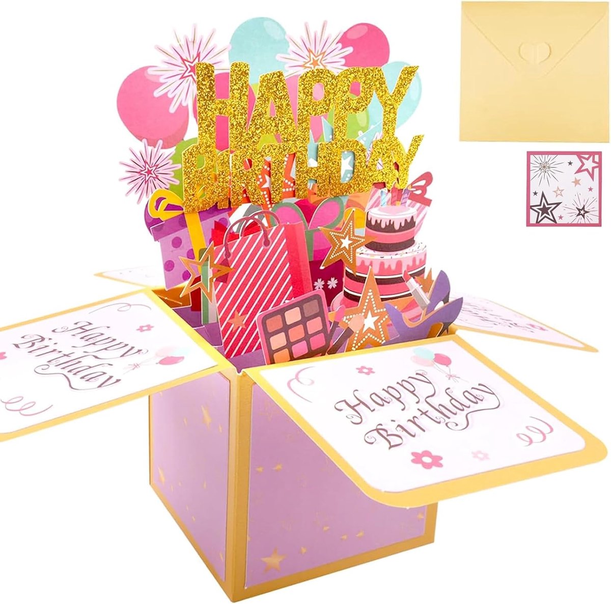 3D Pop-Up Happy Birthday kaart, Handgemaakte vouwkaart met envelop
