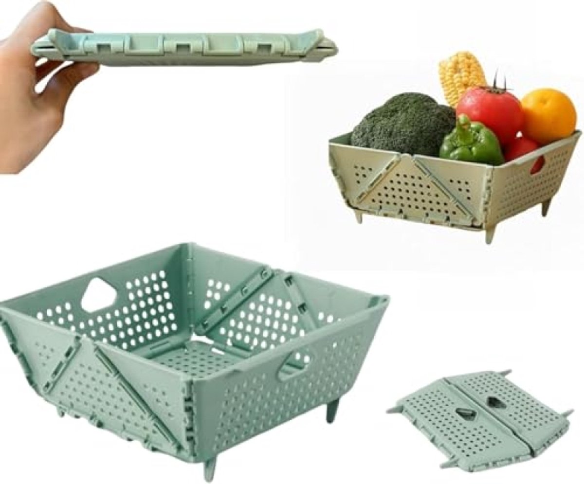 Huis Geluk Opvouwbare Afdruipzeef - Pastazeef, Kunststof - Inklapbare Keukenzeef voor Pasta, Groenten en Fruit - Vaatwasmachinebestendig, BPA-vrij, Ruimtebesparend - Groen