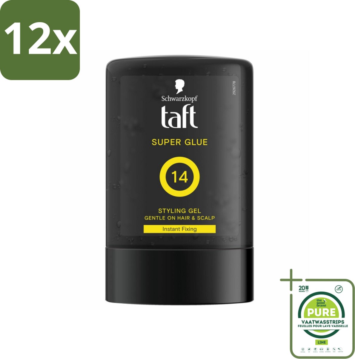 Taft - Super Glue 14 - Styling Gel - Ultieme stevigheid - 300 ml - Voordeelverpakking - 12 stuks - Haargel - Super glue hold