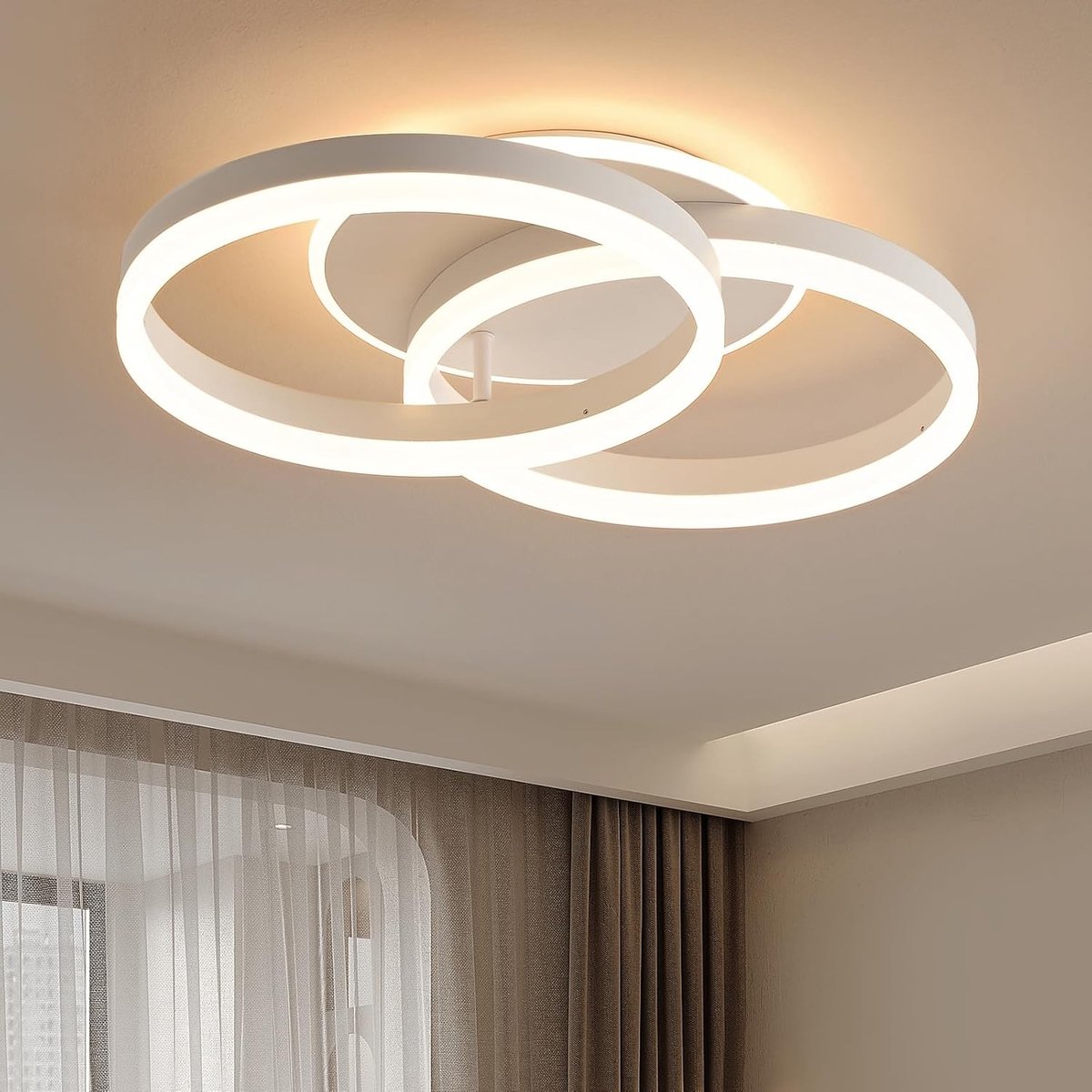 Moderne LED Plafondlamp 50 cm met 2 Ringen, Dimbaar en Afstandsbediening, Geschikt voor Woonkamer, Slaapkamer en Hal