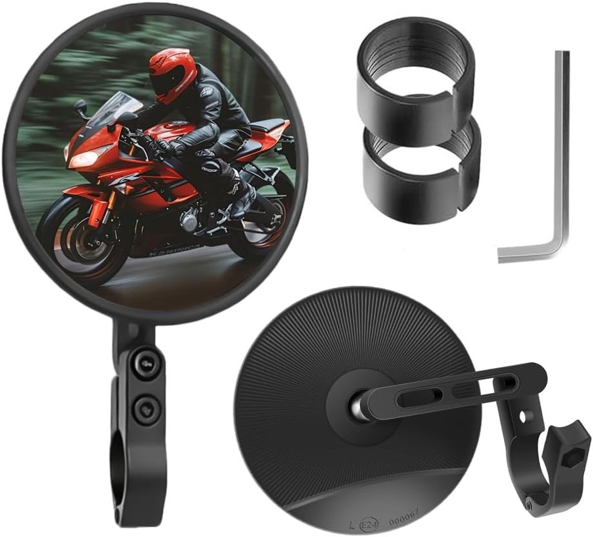 Set van 2 CNC Handvat Eindspiegels – 360° Draaiende Ronde Spiegels voor 22 mm – 25 mm Handlebars – Supermoto Stijl, Geschikt voor de meeste Motorfietsen, Hoogwaardige Reflectie en Duurzaam Ontwerp