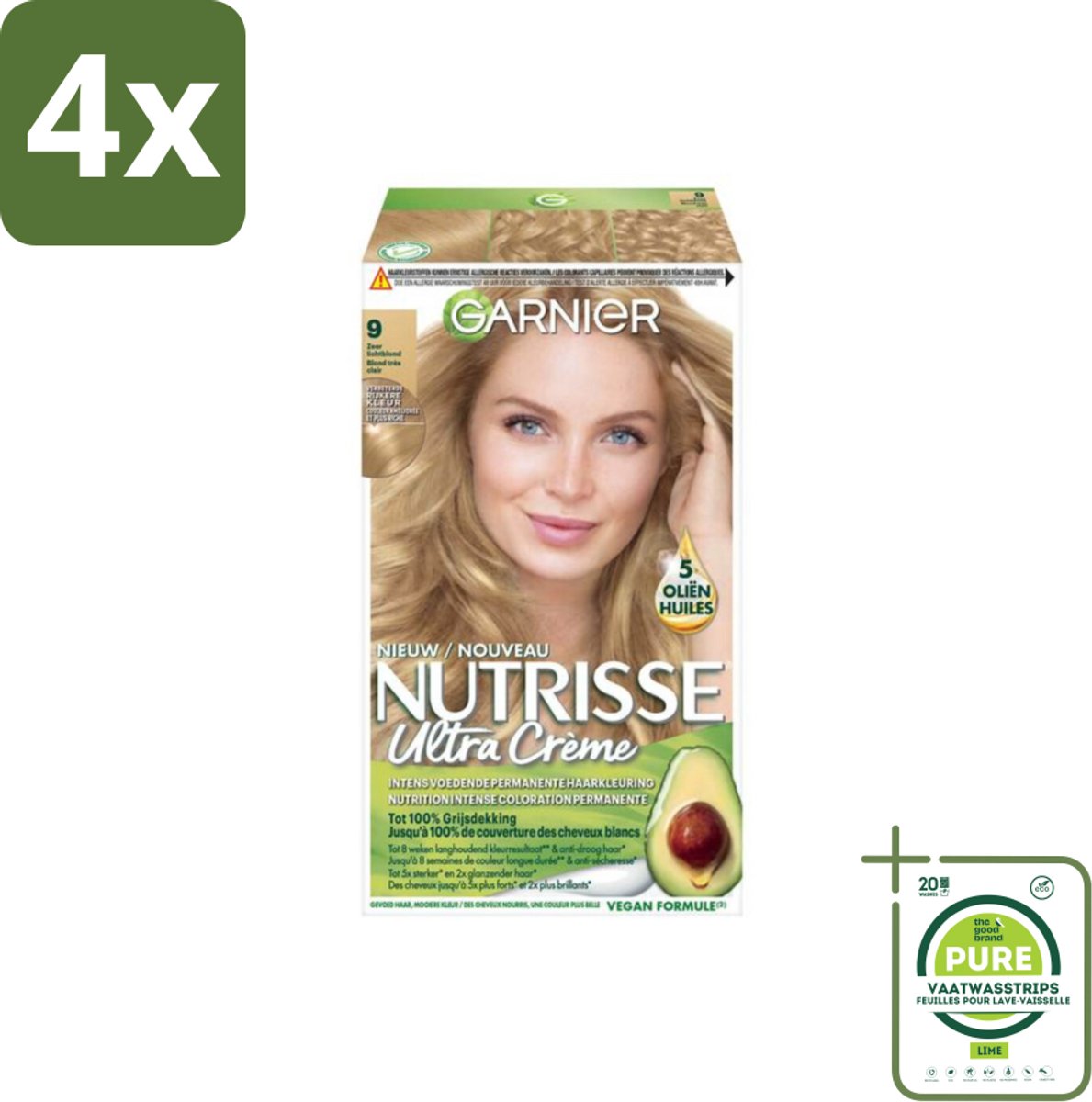 Garnier - Nutrisse Ultra Crème 9 - Haarkleuring - Zeer Lichtblond - Intens Voedend - Permanente Kleur - Voordeelverpakking - 4 stuks - Haarverf - Permanente haarkleuring