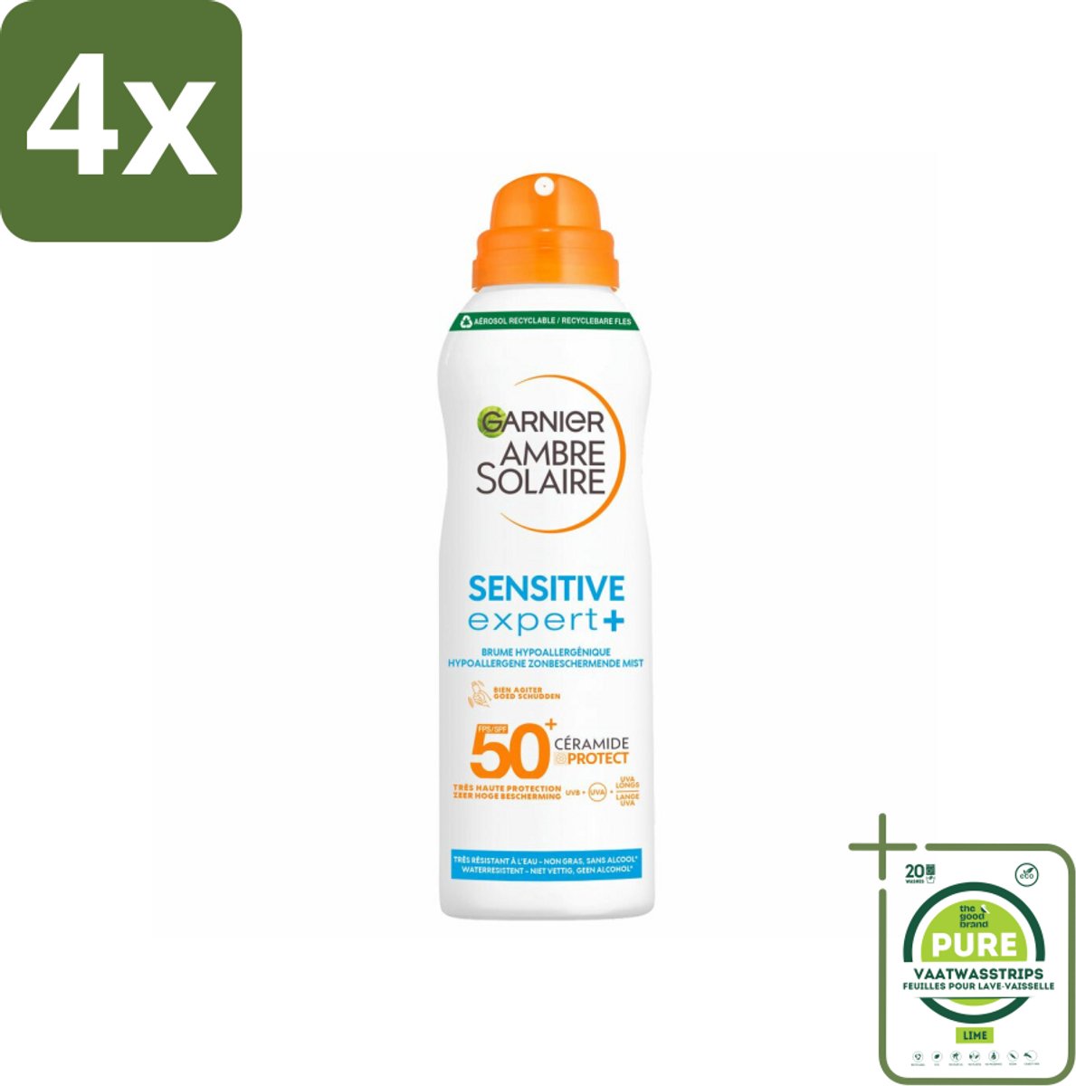 Garnier - Ambre Solaire - Mist Spray - Sensitive Expert+ - SPF 50+ - 150 ml - Voordeelverpakking - 4 stuks - Zonnebrand - Zonnebescherming
