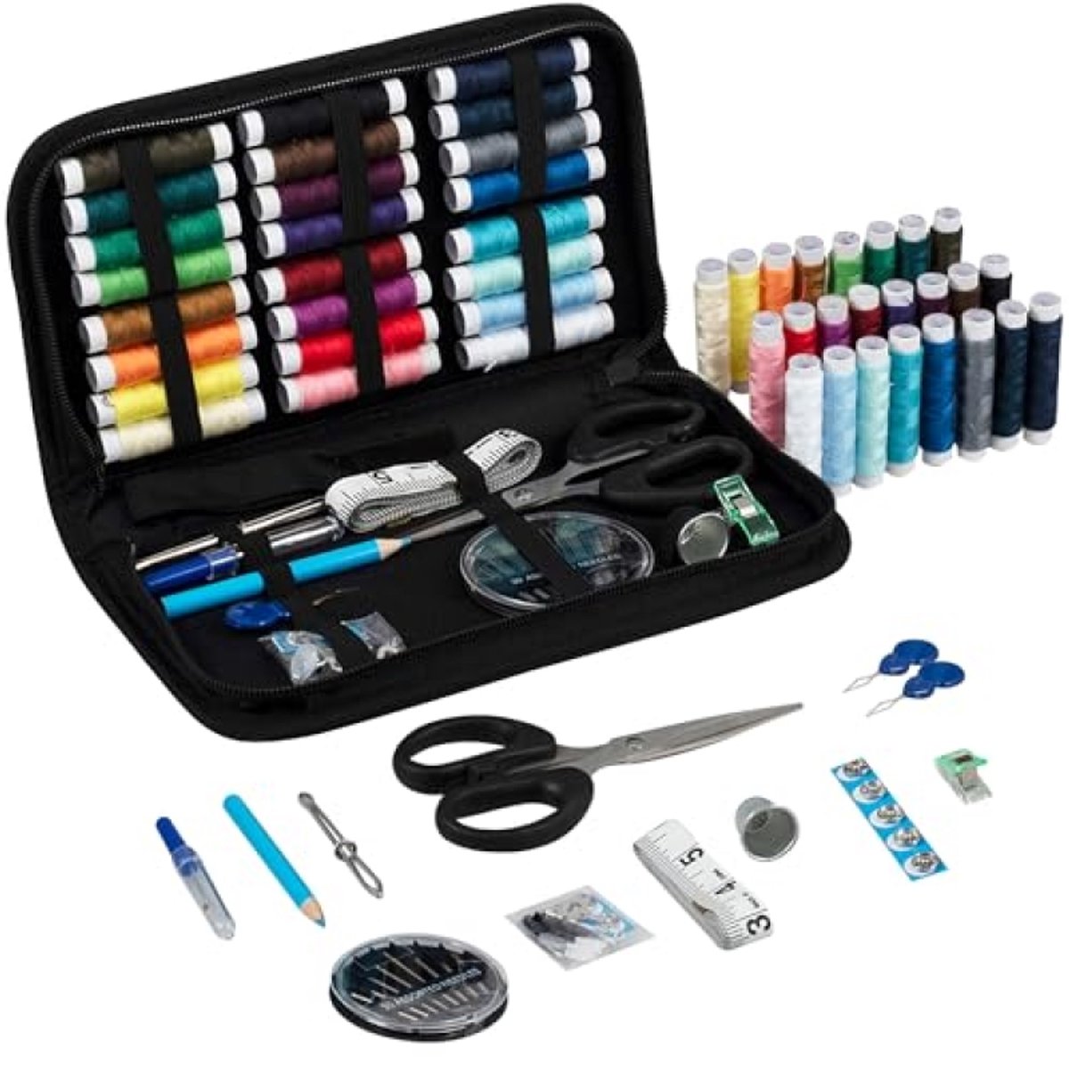 Huis Geluk Naaiset in Draagbare Hoes – Compacte Naaigarnituur voor Volwassenen, Beginners, Thuis, Reizen en Noodreparaties – 23,5 x 13 x 3,5 cm
