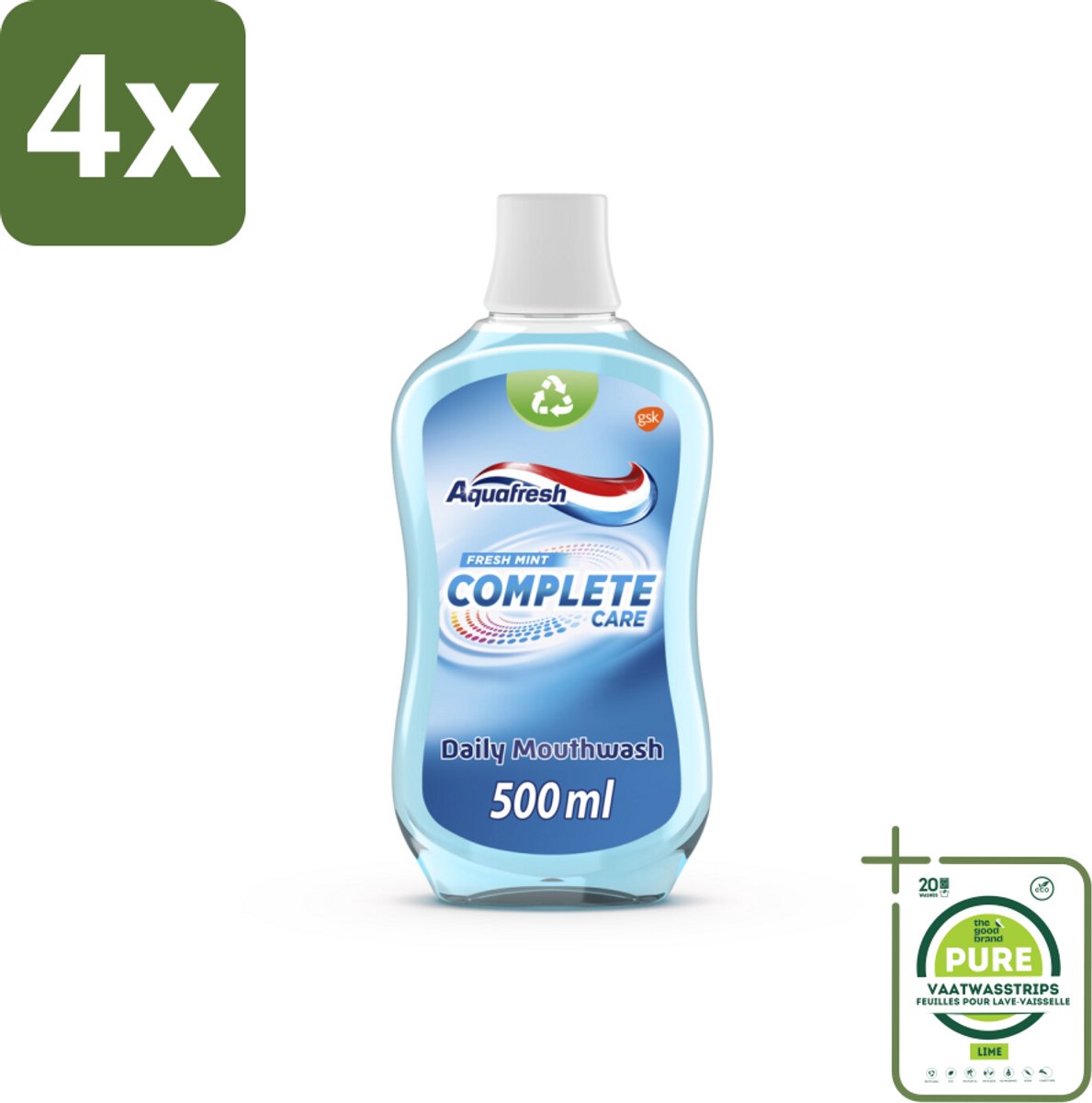 Aquafresh Complete Care Mondwater - Fresh Mint - 500 ml - Voordeelverpakking - 4 stuks - Mondwater - Tandenpoeder