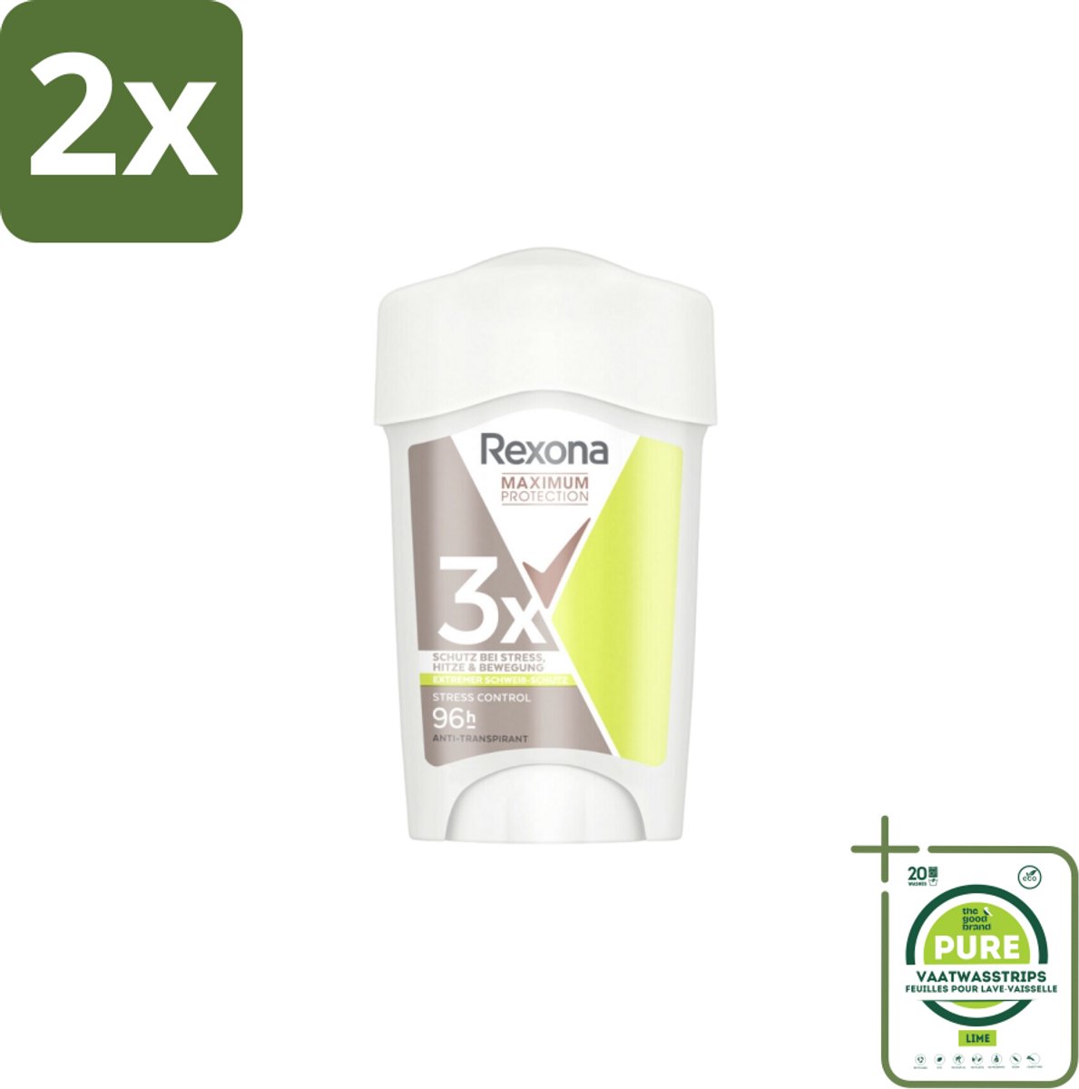 Rexona - Deodorant Stick - Maximum Protection Stress Control Dry - Tegen Stresszweet - 45 ml - Voordeelverpakking - 2 stuks - Anti-transpirant - Deodorant