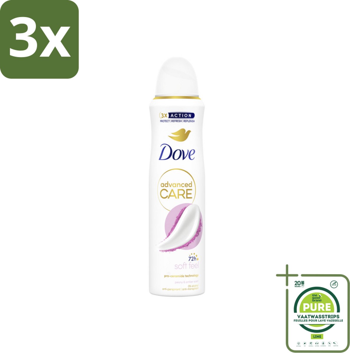 3 x Dove Deodorant Spray - Soft Feel - 150 ml - Grootverpakking - Dove Deodorant - Antitranspirant - Deodorant Spray - Zachte Geur - Pioenroos