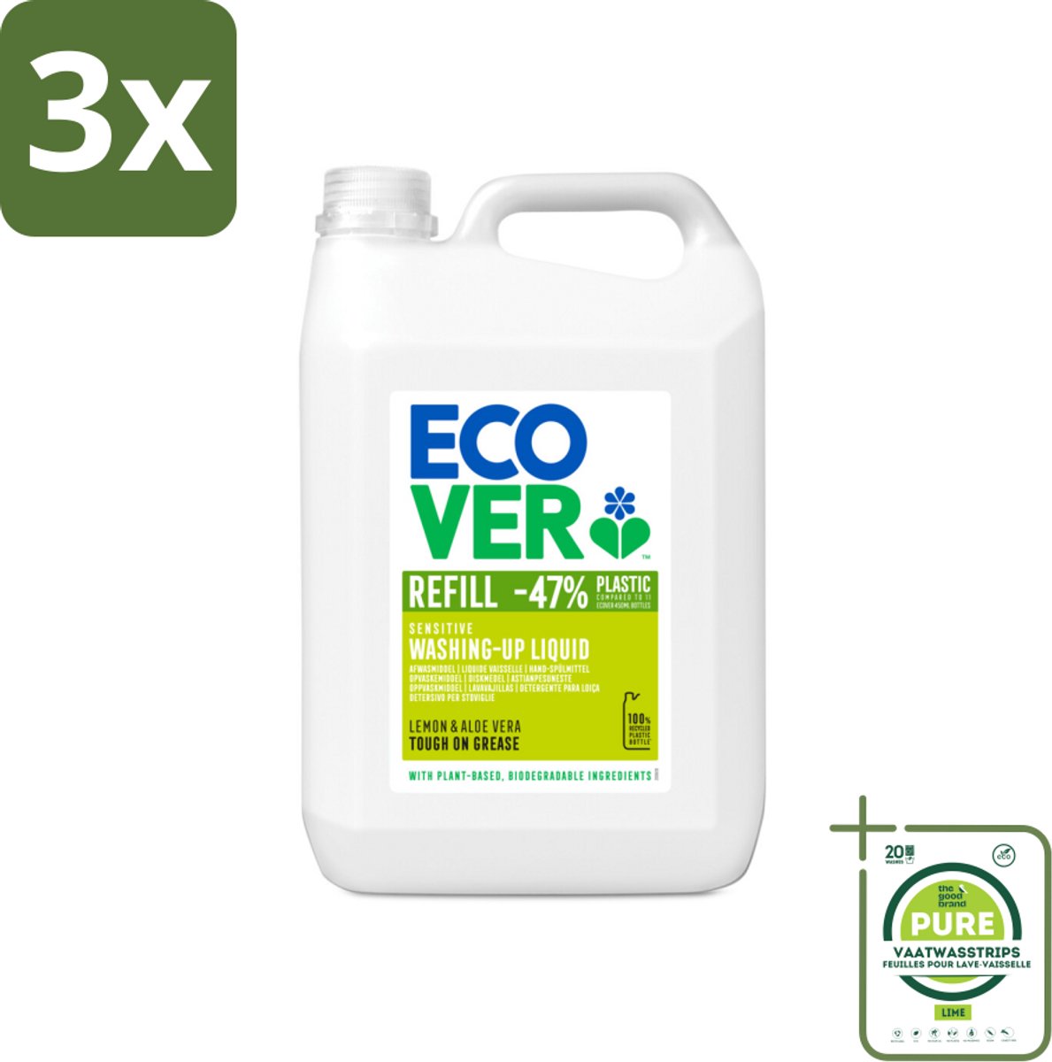 3 x Ecover - Afwasmiddel - Citroen & Aloë Vera - 5 liter - Grootverpakking - Afwasmiddel - Citroen - Aloë Vera - Biologisch Afbreekbaar - Plantaardige Ingrediënten