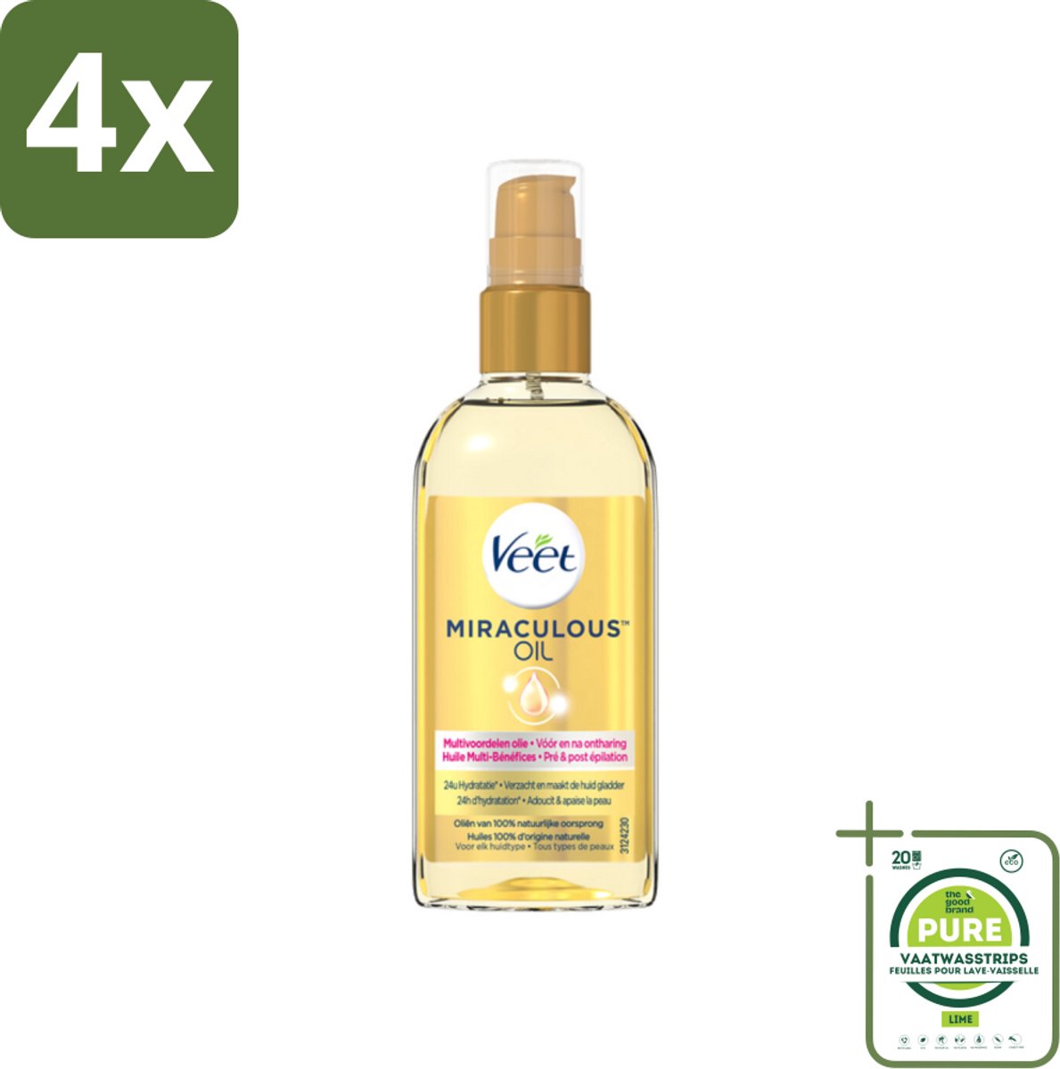 Veet - Aftercare - Natuurlijke Voedende Olie - Voor & Na Ontharing - 100 ml - Voordeelverpakking - 4 stuks - Ontharings-olie - Nabehandeling ontharing
