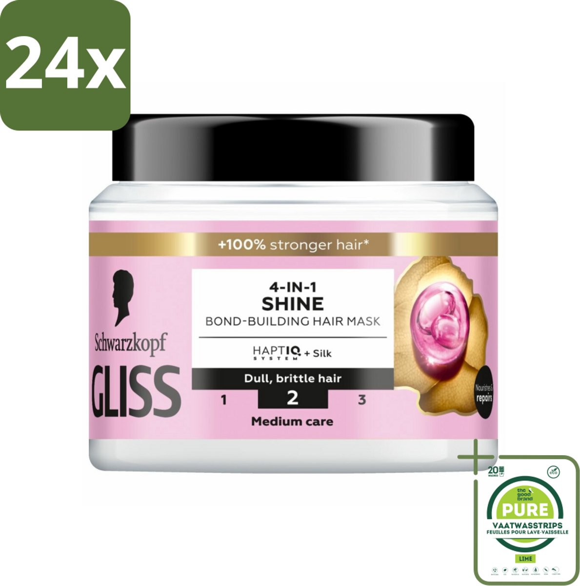 Gliss - Haarmasker - 4in-1 Hair Mask - Voor Zijdezacht en Glanzend Haar - 400 ml - Voordeelverpakking - 24 stuks - Haar masker - Zijdezacht haar