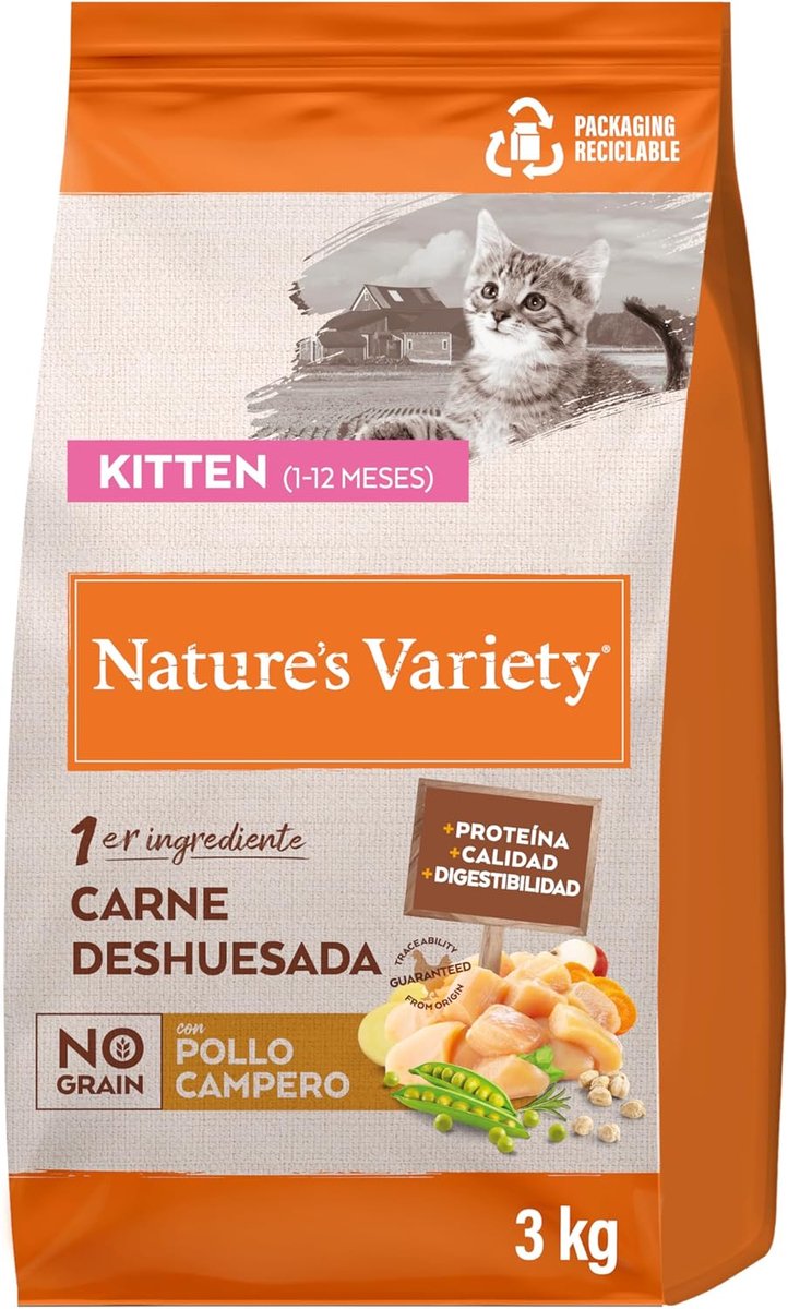 SnelShoppen - Nature's Variety No Grain Kattenspeciaalvoer voor Ongesteriliseerde Kitten, met Kippenvlees zonder Bot, 3 kg voor Optimale Groei