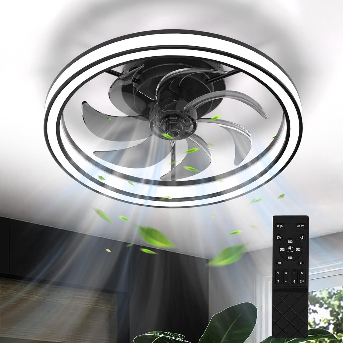 SnelShoppen - Plafondventilator met Slaapkamerverlichting, Zwart, Energiezuinig, Stil, Modern Design voor Thuisgebruik, Perfect voor Slaapkamer, Woonk