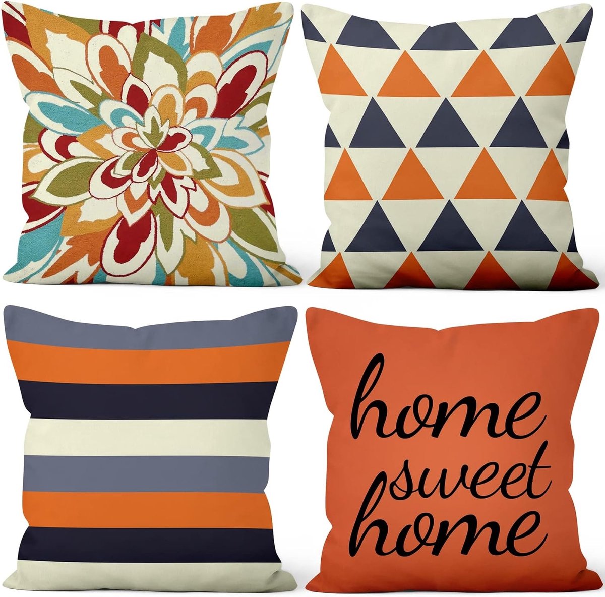 Cushion Covers 50x50cm Set van 4 in Oranje Beige Geometrisch Patroon voor Woonkamer en Tuin Decoratie