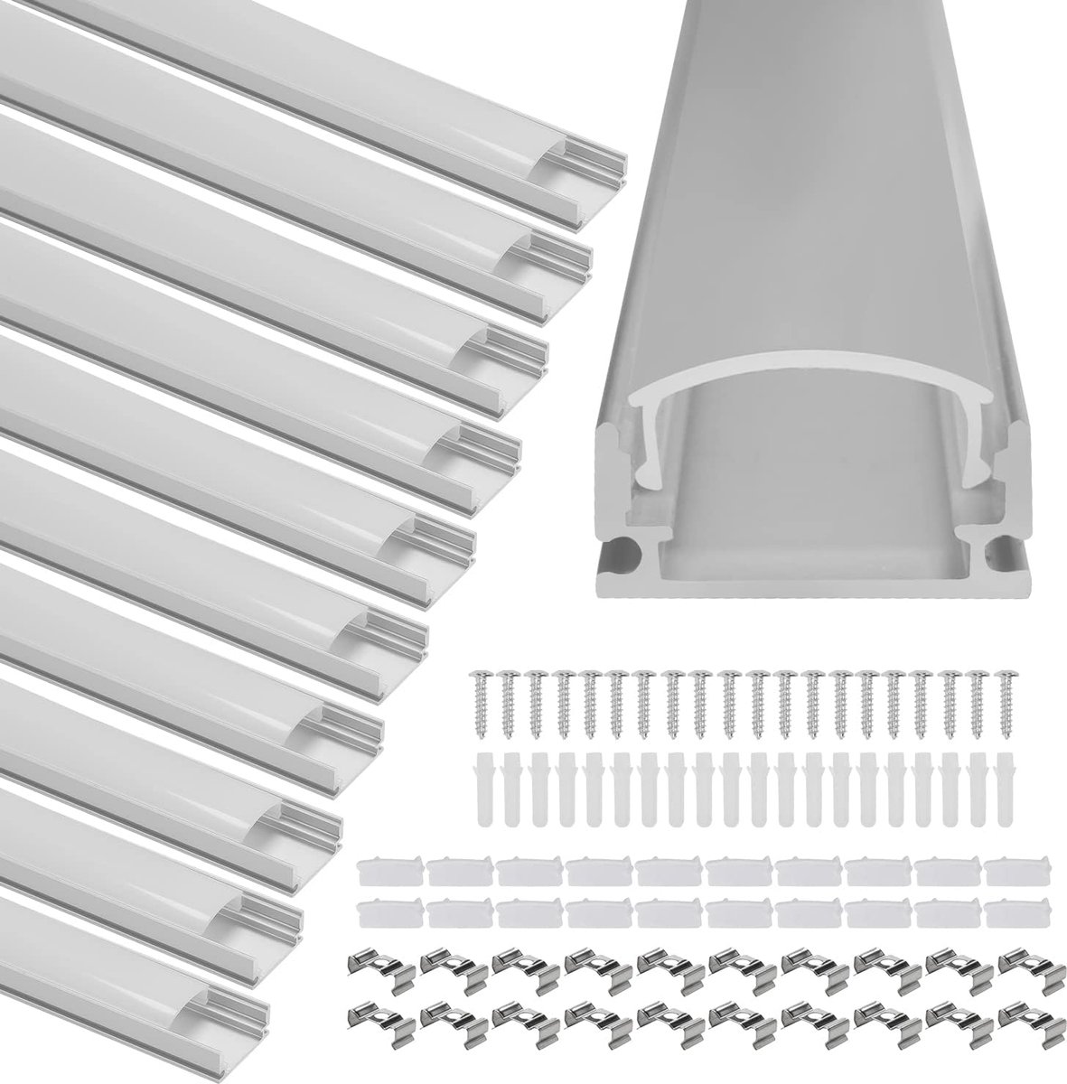 SnelShoppen - LED Profiel 1M U-Vorm Aluminium 20 Stuks - Silver met Deksel, Montageclips en Hoekverbindingen voor LED Strips - Ideaal voor Keuken, Tui