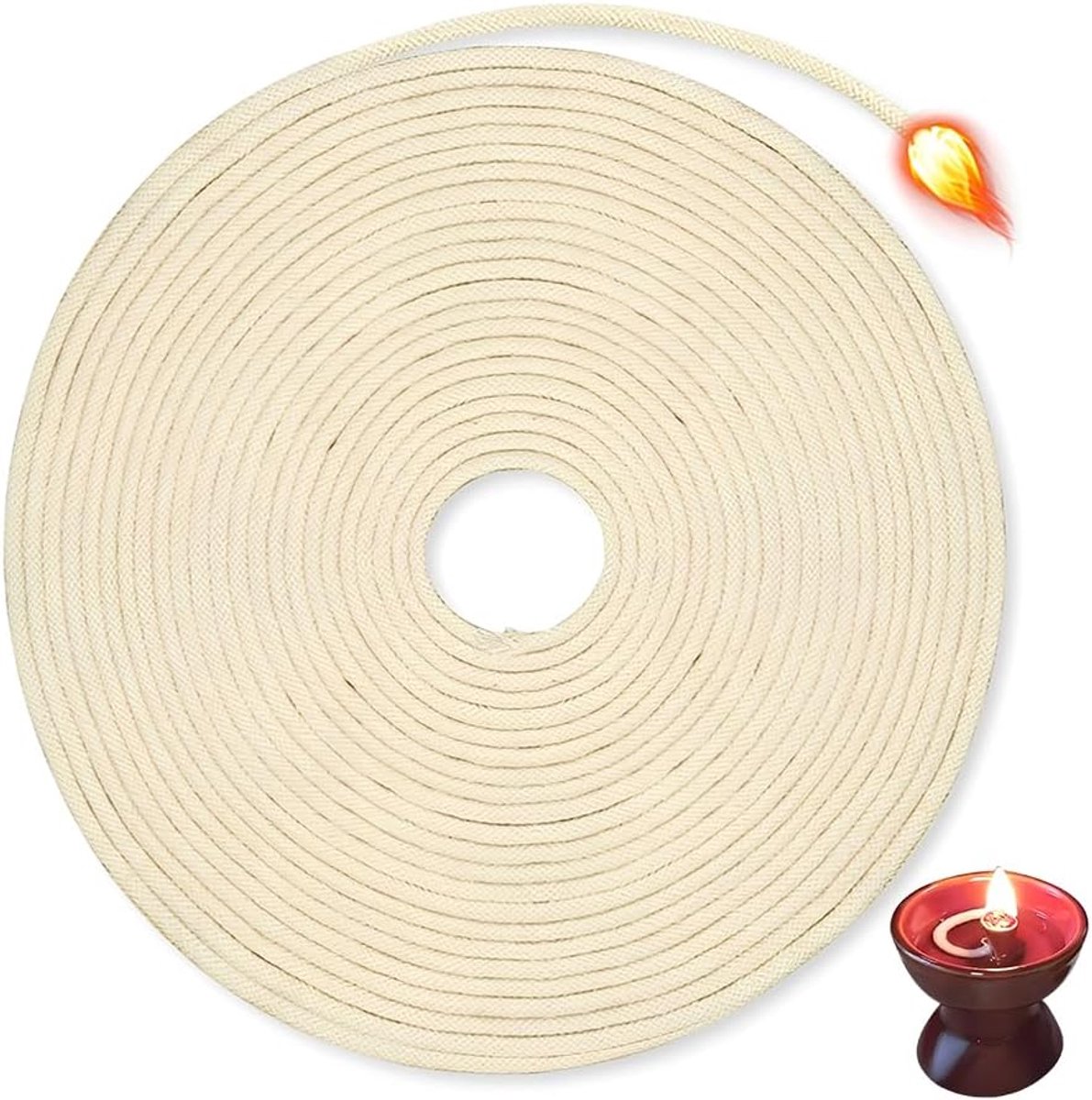 rond 10 m x 3 mm, katoenen lont voor olielampen, kaarslont voor