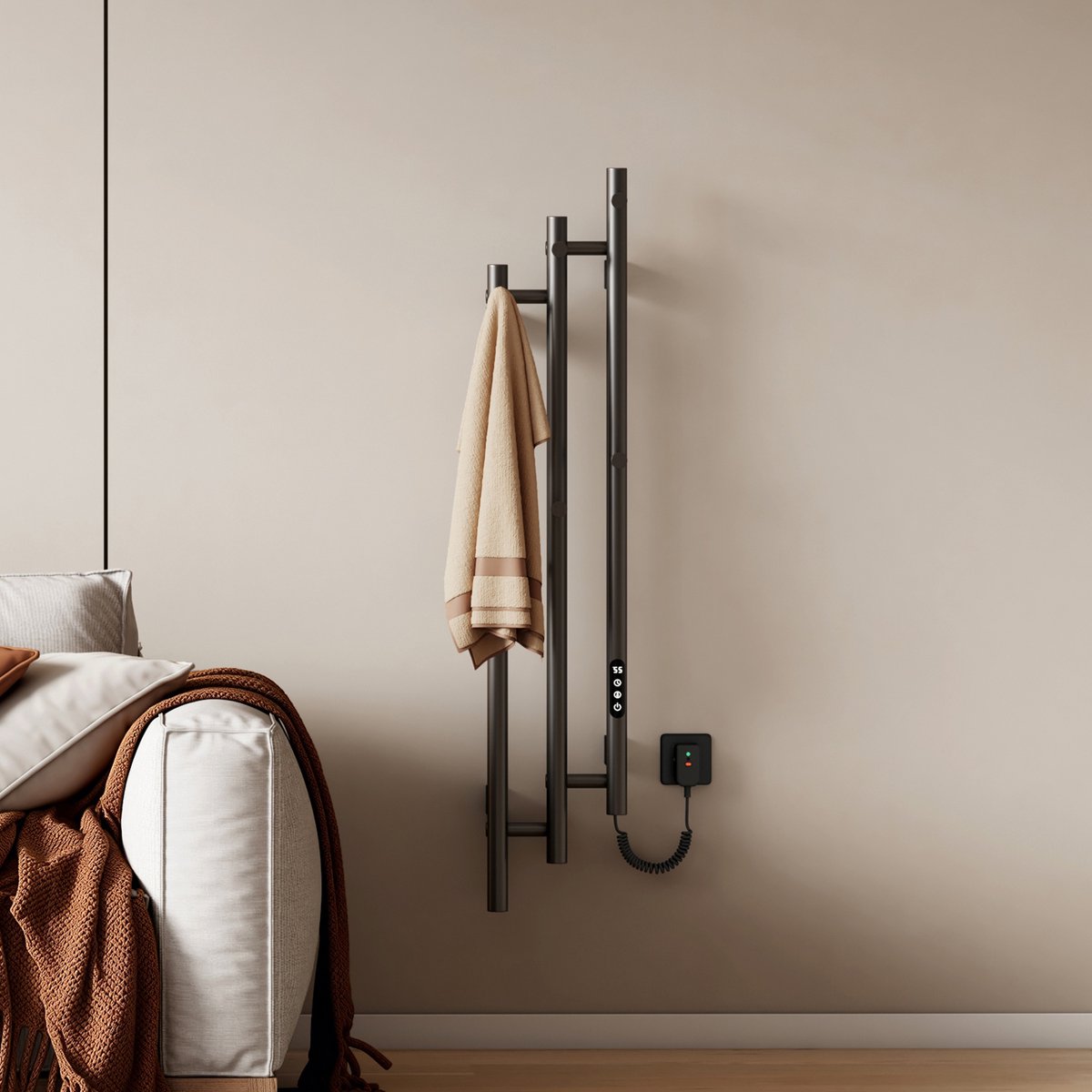 EMKE Elektrische Handdoekradiator - 2026 Vernieuwd - Smart Bediening - Touchscreen & APP - Met Timer - 220 W - 115 x 21.6 cm - Handdoekdroger