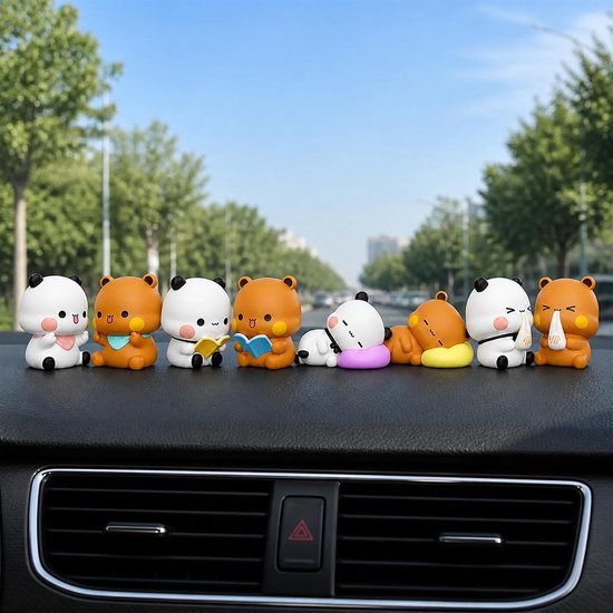 Dudu figuren, schattige Bubu Dudu-decoratie, schattige minifiguren, auto-dashboarddecoraties, panda-beer, Kawaii, cadeaus voor koppels, kinderen, meisjes, jongens, kantoor, bureau, kamerdecoratie — afbeelding 3