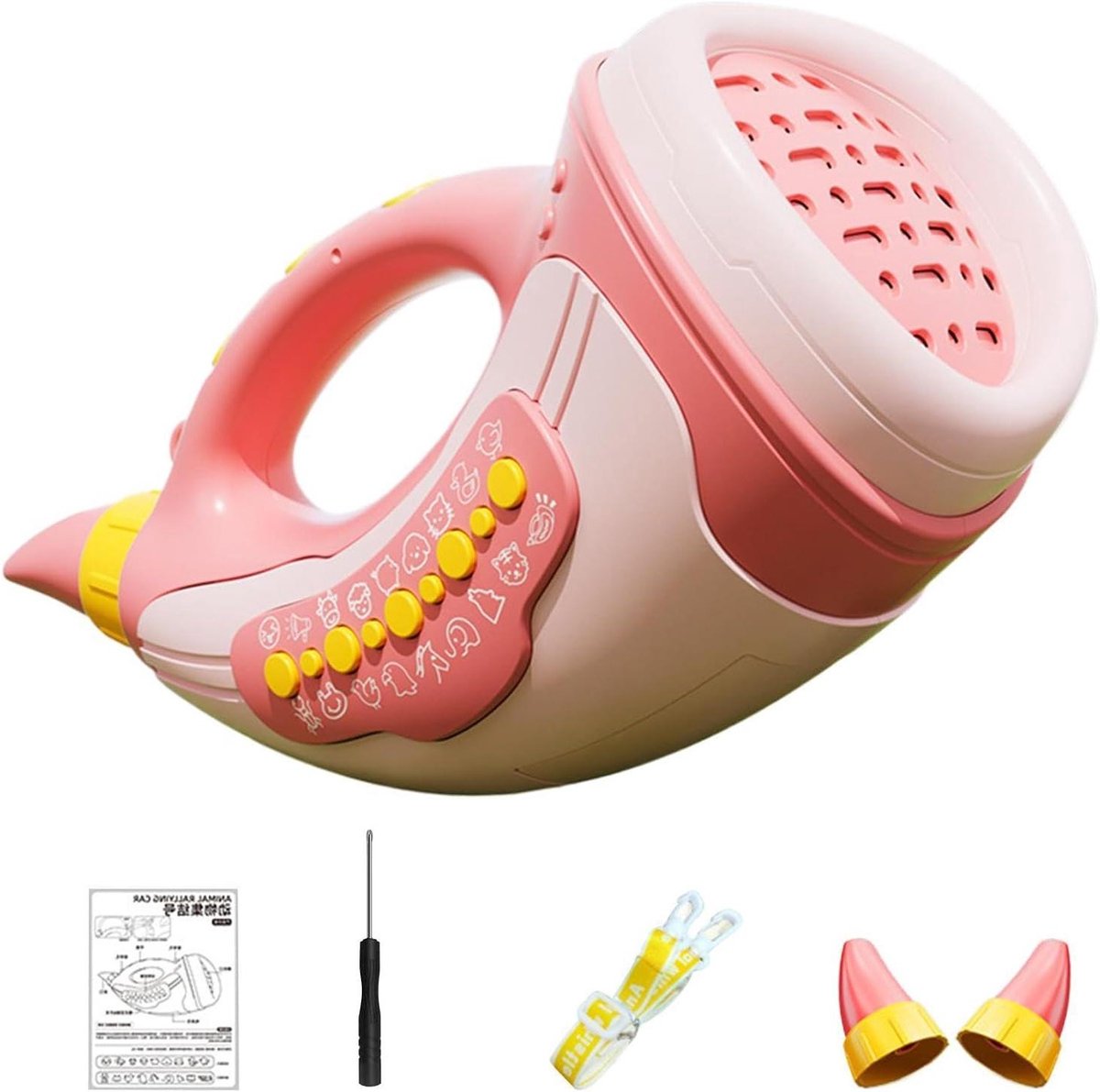 Muziek Speelgoed Hoorn - Speelgoed Trompet Dierengeluiden - Vroeg Leren Muziek - Ontwikkelt Mondspieren - 19.2 cm - Roze