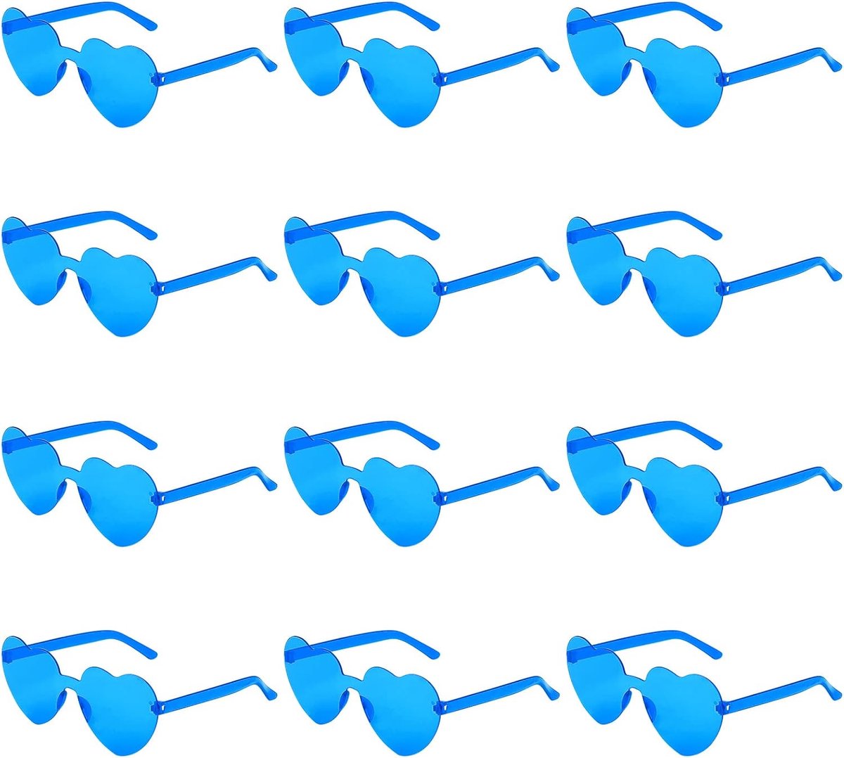 12st Hartvormige Montuurloze Zonnebril, Liefdeshart Transparant Getinte Zonnebril Frameloze Snoepkleurige Bril voor Vrouwen Feest Cosplay (Blauw)