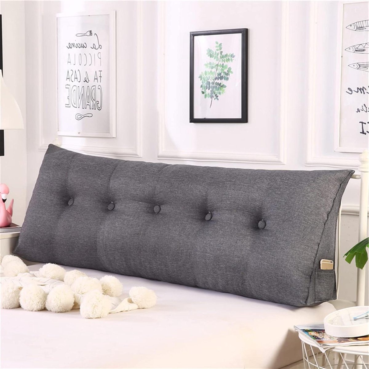Driehoekig Kussen - Rugsteun Kussen - Lezen in Bed - Ergonomisch Ontwerp - 80x50x20 cm - Donkergrijs