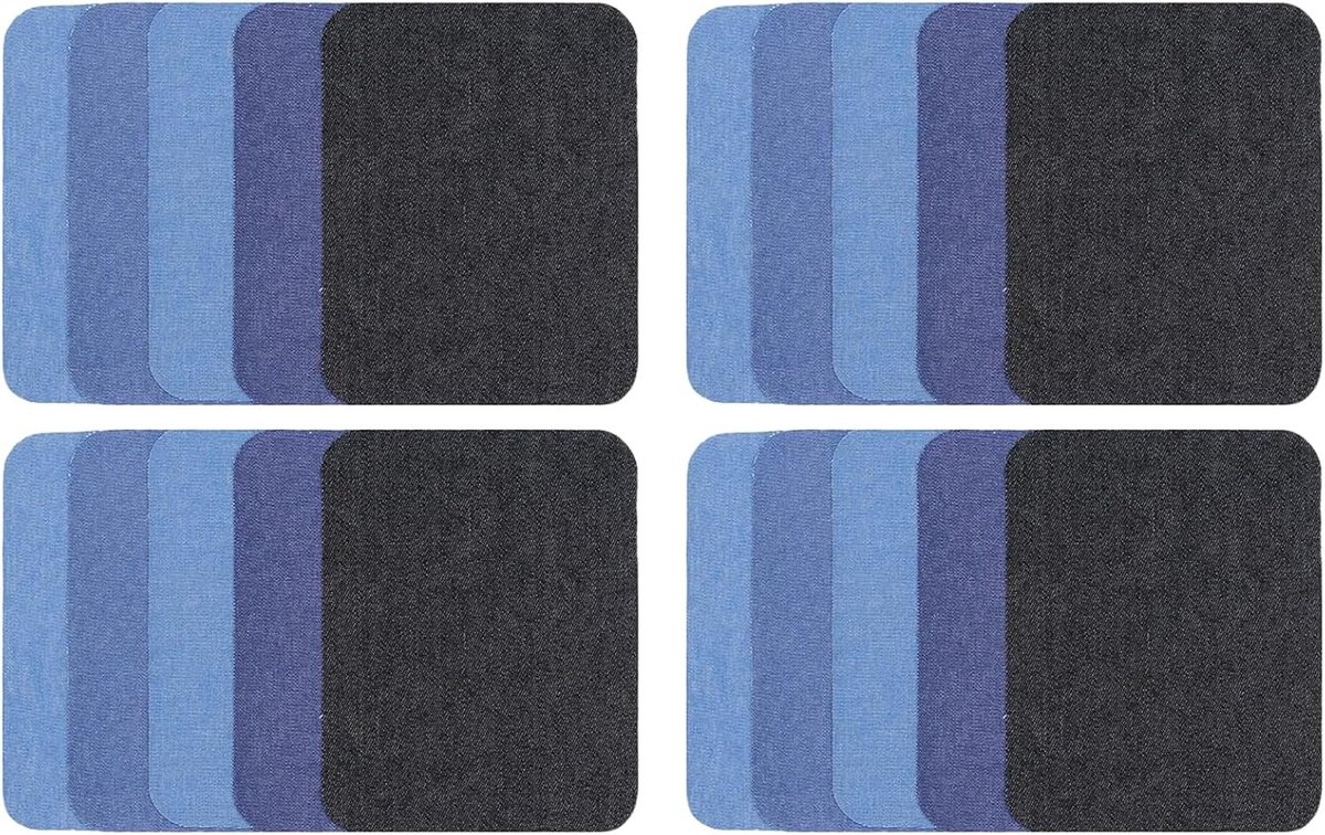 Set van 20 ijzeren patches voor jeans, zelfklevende stoffen voor reparatie, 5 kleuren, 9.5 x 12.5 cm, ideaal voor het herstellen van gaten en slijtage