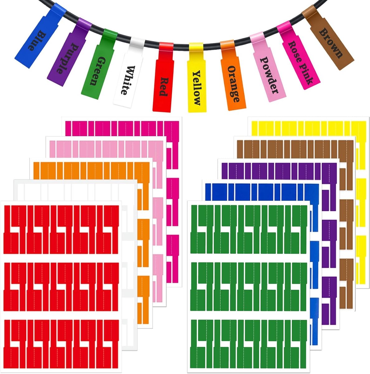 330 stuks kabellabels, veelkleurige zelfklevende kabelmarkeringen