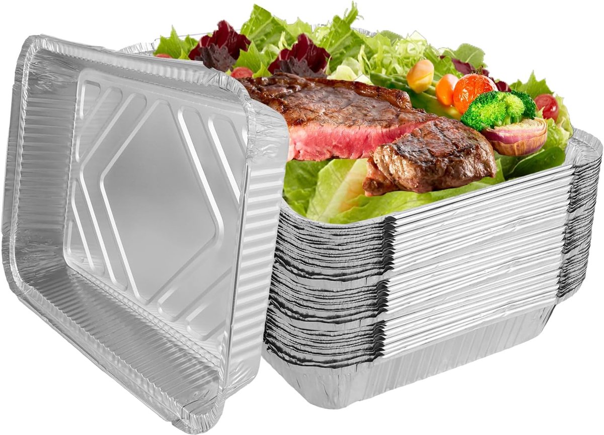 50 stuks aluminium grillschalen, 31,5 x 21,5 x 5 cm, schalen voor barbecue, bakken, koken, braden (zonder deksel)