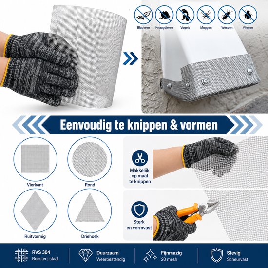 Tolvia RVS Roostergaas 304 - 4 Stuks - Fijnmazig Metaalgaas 20 Mesh - Tegen Insecten, Muizen & Ongedierte - Voor Ventilatierooster, Luchtrooster en Raam - 300 x 210 mm