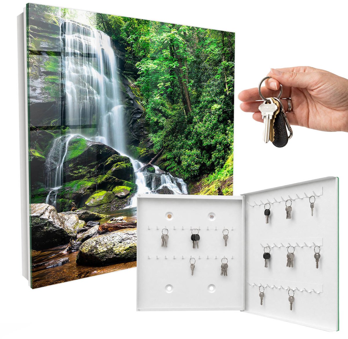 WallMuralia - Sleutelkast - 30x30x5 cm - met 50 haken - Natuurlijke Oase Leuk Sleutelkastje - Groente Sleutelbox - Rechtsopenend - Wit interieur