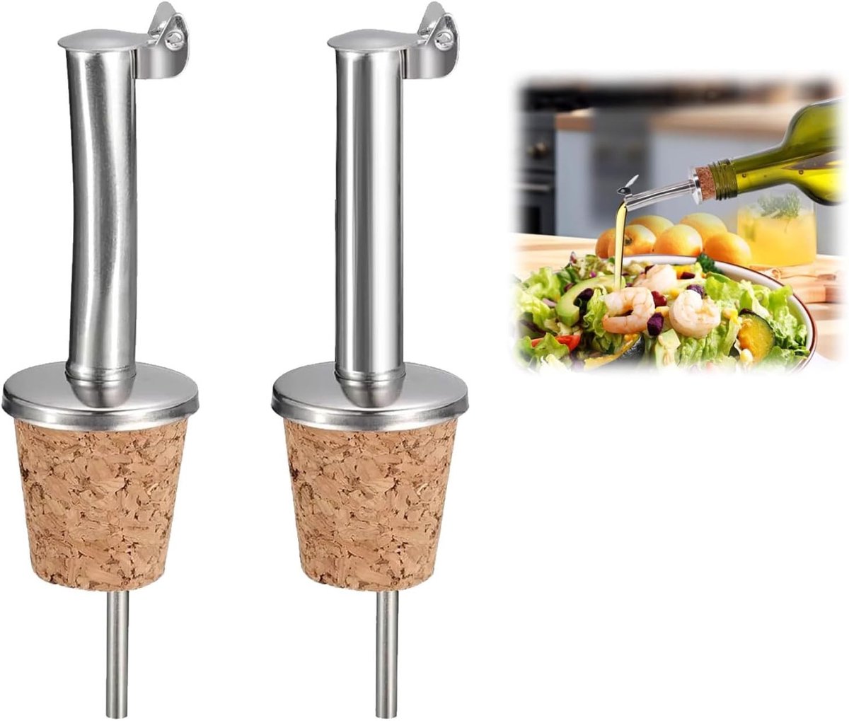 Flessen Schenktuiten - Doseerders Fles Kurk - Nauwkeurig Schenken - Ventilatiesysteem Gelijkmatige Stroom - 2 Stuks - Zilver