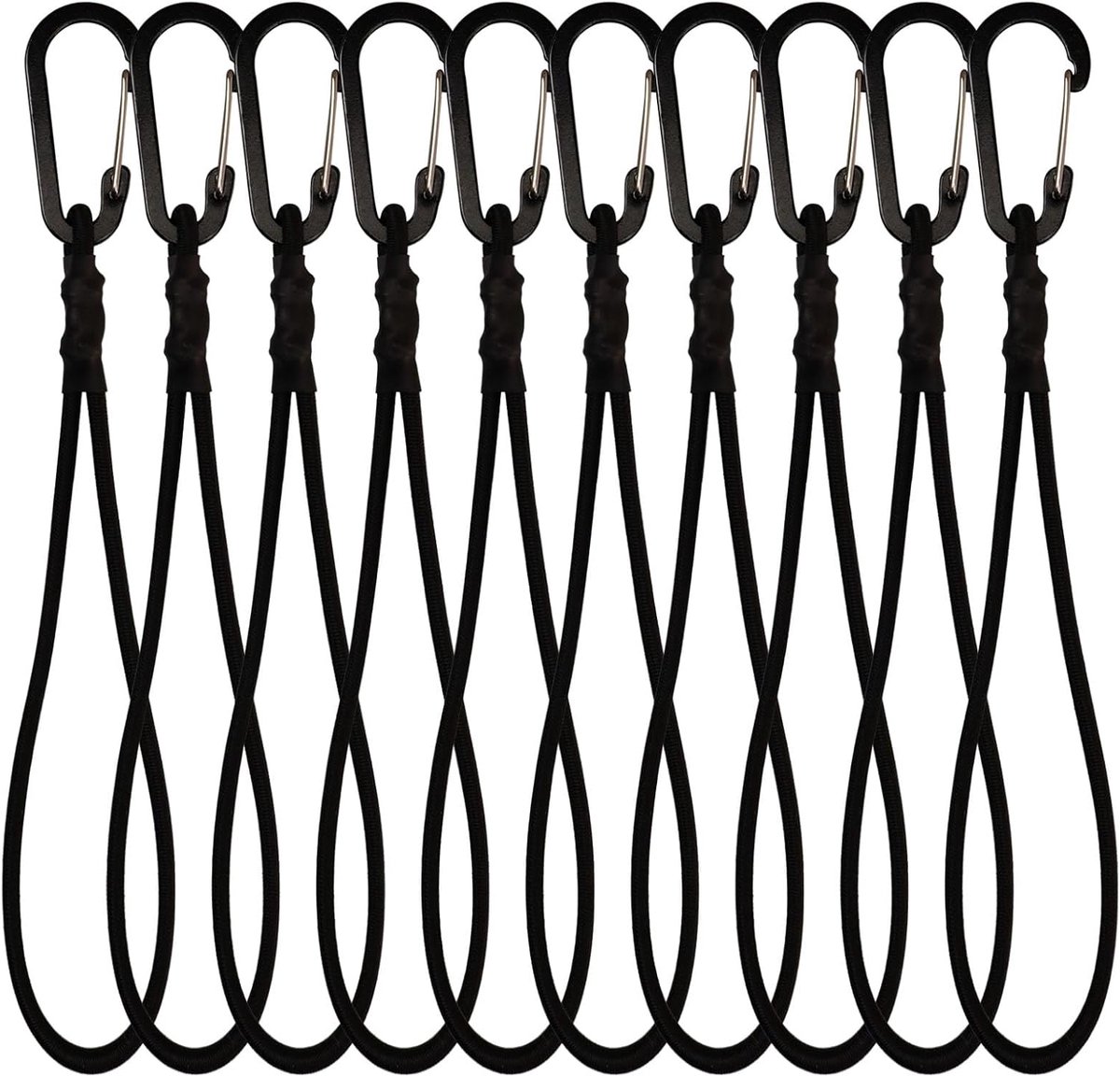 SnelShoppen - 10 stuks elastische spanbanden met karabijnhaak, 15 cm, duurzaam elastisch touw, spanhaken van rubber voor camping, dekzeilen, tent (30
