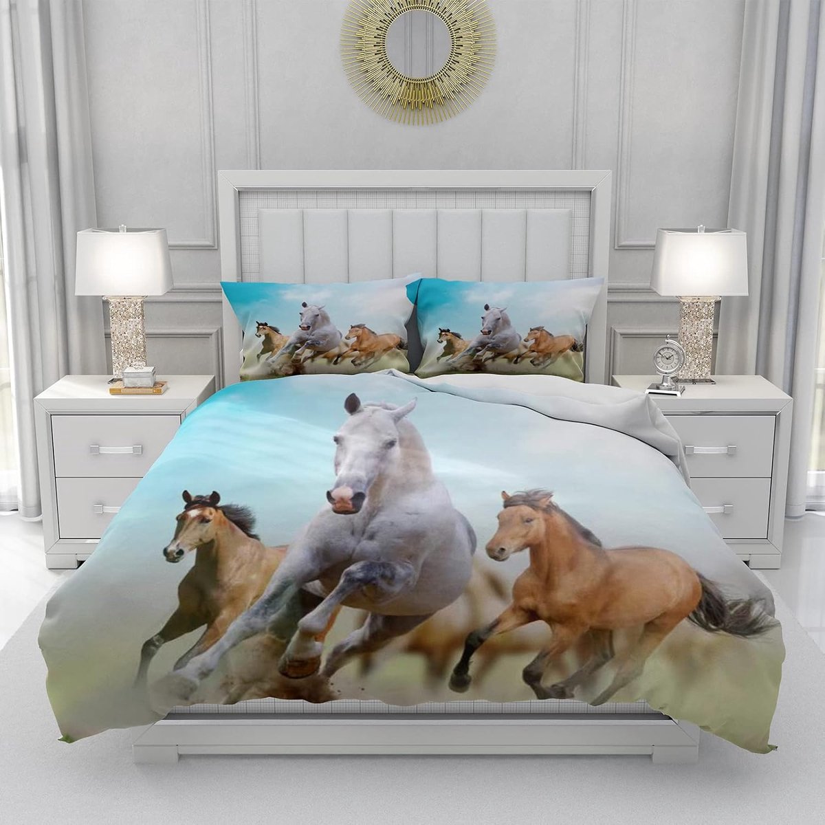 Beddengoedset Paarden 135 x 200 cm, kinderbeddengoed, paardenmotief 3D-dierenmotief, microvezel, zeer zacht, kinderbeddengoedset met dekbedovertrek en kussensloop (135 x 200 cm, paard-4)