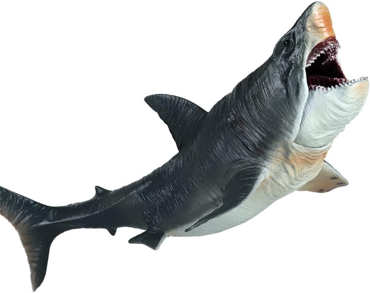 haai-speelgoed, mega don-haai, 27 cm, realistische haai-speelgoedfiguur, mega don-haai-figuur, diepzee-creatuur-kunststof, handbeschilderd oceaandiermodel speelset voor badspeelgoed, taartdeksel, collectie